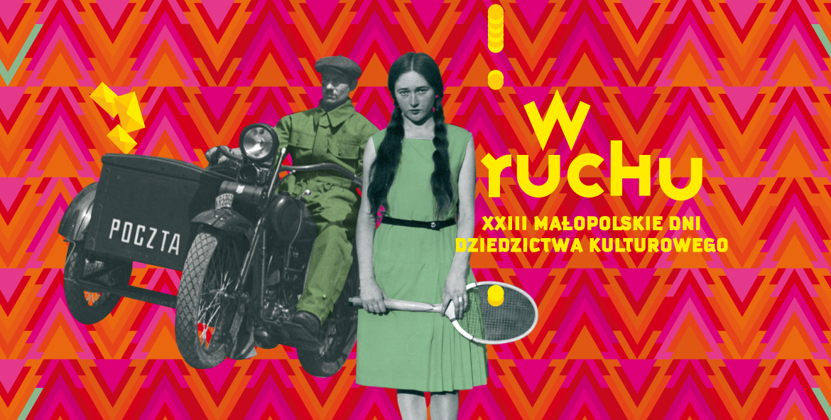 oprawa edycji - ilustracja z dziewczynką z rakietą tenisową i mężczyzny na motorze, tytuł i hasło edycji